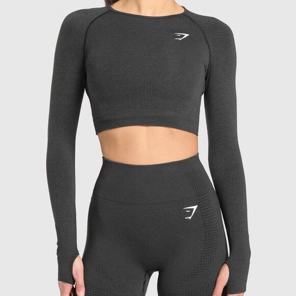 Gymshark Vital Crop Top compression Fit Size Small in Black Marl - Picture 1 of 8
